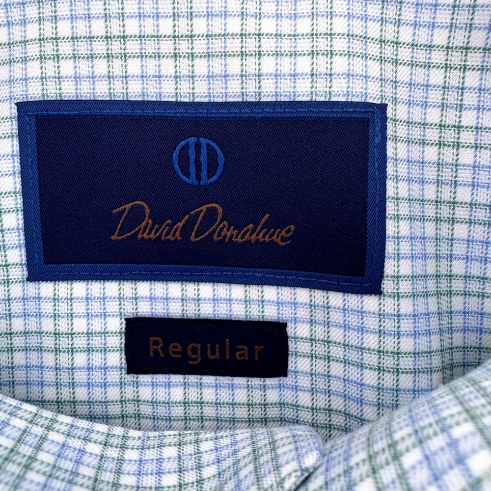 David Donahue Button Dress Shirt Sz 17 34/35 Blue Green Reg Fit Tattersall Check - Picture 5 of 10